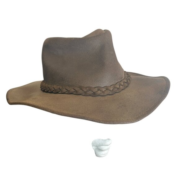 Vintage‎ Henschel Brown Leather Hat Sz Small Made In USA Indiana Jones Style - Picture 1 of 6